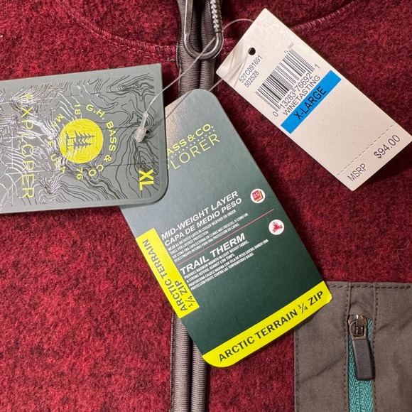 G.H. Bass NWT Explorer Arctic Terrain 1/4 Zip Pullover Fleece Red Mens XL - Picture 5 of 9